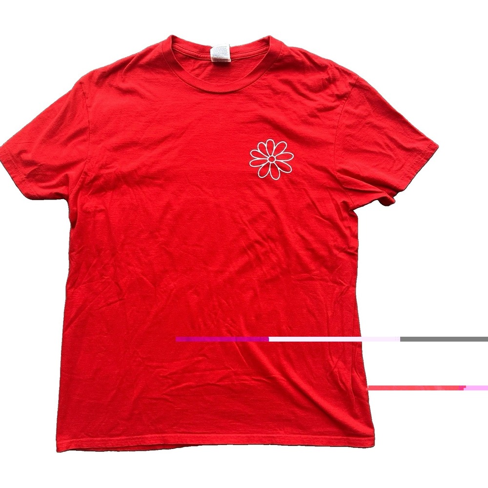 Delta Apparel Delta Pro Weight Ladies L Red Floral Graphic Print Crew Neck Tee